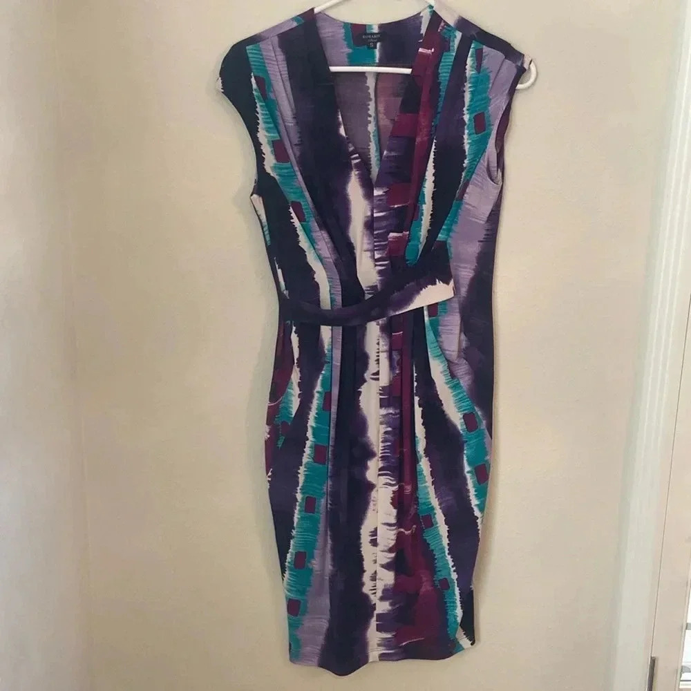 Komarov Purple Abstract Cap Sleeve Dresss